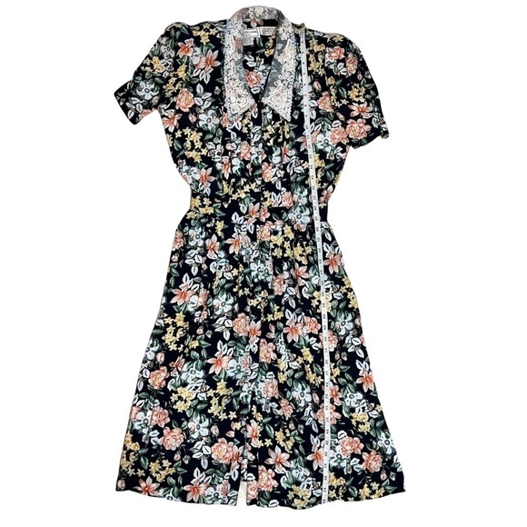 Karin Stevens Petites Vintage 80’s Floral Lace Embellished Midi Dress Size 12 - Picture 12 of 16